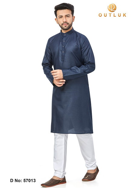 Navy Blue Colour Outluk 57 Cotton Party Wear Kurta With Pajama Mens Collection 57013
